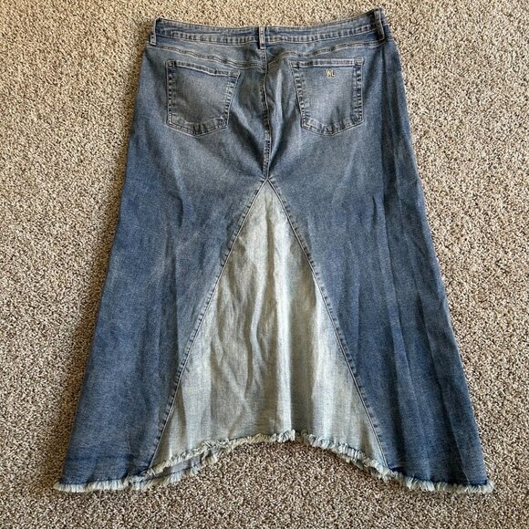 Wash Lab Womens  Size 34 Denim Maxi Skirt With Frayed Hem & Contrast Panels - Picture 5 of 11